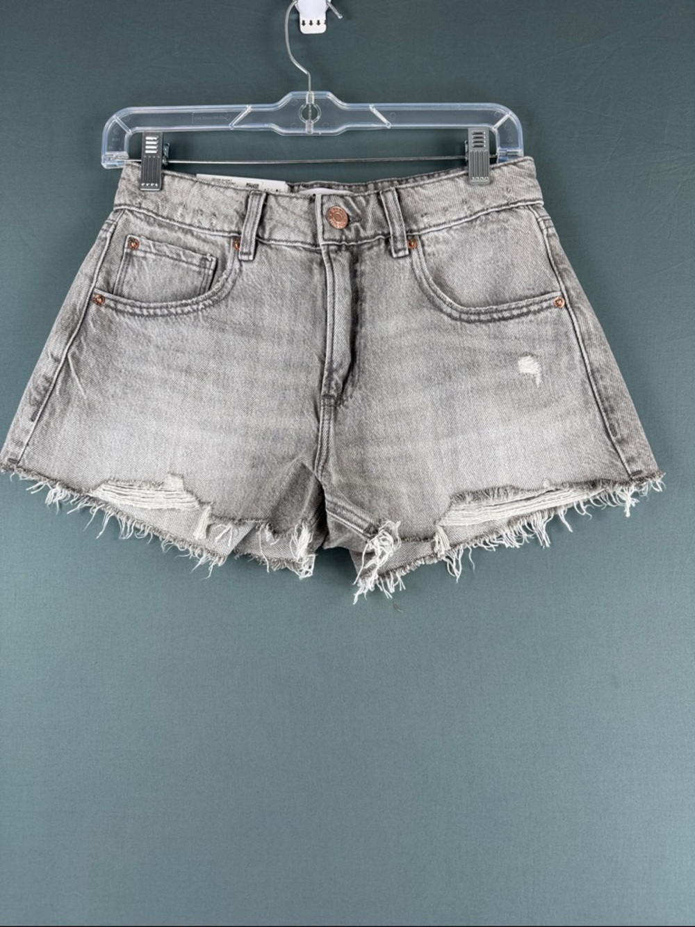 Garage Gray Distressed Frayed Hem Denim Shorts